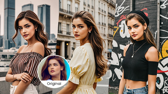 collage AI street photography photos generated with Vivid AI in different styles